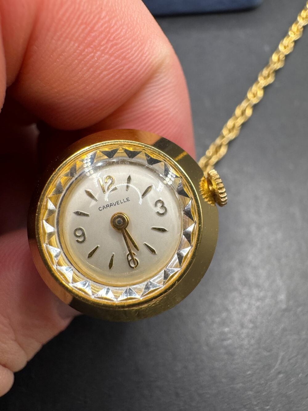 Vintage Caravelle Cone Watch Pendant Gold Tone Rope Chain Necklace w/ Case